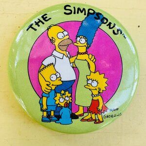 Vintage Simpson's Buttons, Bart Simpson, Homer Simpson, Novelty pin, NOS 1990s
